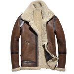MEN BROWN BOMBER FUR SHEARLING LEATHER JACKET