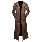 MEN BROWN LONG LEATHER COAT