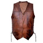 MEN BROWN OPEN COLLAR LEATHER VEST