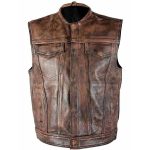 MEN DISTRESSED BROWN BIKER LEATHER VEST