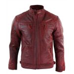 MEN DISTRESSED MAROON LEATHER JACKET
