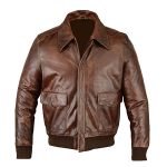MEN FLIGHT BOMBER AVIATOR BROWN LEATHER JACKET