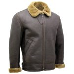 MEN GRAY FUR COLLAR SHEARLING LEATHER JACKET