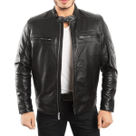 MEN’S BLACK CAFE RACER SHEEPSKIN LEATHER JACKET