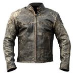 MEN’S BLACK DISTRESSED BIKER LEATHER JACKET