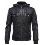 MEN’S BOMBER REMOVABLE HOOD LEATHER JACKET