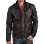 MEN’S BROWN CAFE RACER STYLE LEATHER JACKET