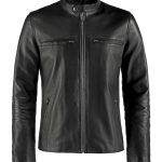 MEN’S CAFE RACER LEATHER JACKET WITH BUTTON COLLAR .