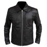 MEN’S CAFE RACER SHIRT COLLAR LEATHER JACKET