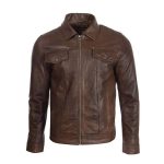 MEN’S CHOCOLATE BROWN BIKER STYLE LEATHER JACKET