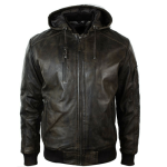 MEN’S DISTRESSED BROWN BOMBER LEATHER JACKET