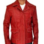 MEN’S SHIRT COLLAR RED LEATHER JACKET
