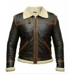 MEN'S AVIATOR FUR COLLAR BROWN LEATHER JACKET
