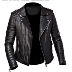 MEN'S QUILTED BLACK BIKER LEATHER JACKET