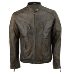 MEN'S RETRO CAFE RACER BROWN LEATHER JACKET