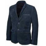 NAVY BLUE CASUAL SUEDE LEATHER CLASSIC BLAZER