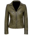 OLIVE GREEN WOMEN’S BIKER LEATHER JACKET