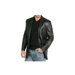 ONE BUTTON MEN'S BLACK LEATHER COAT