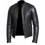 QUILTED BLACK BIKER LEATHER JACKET SALE