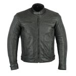 QUILTED CAFE RACER MEN’S BLACK LEATHER JACKET
