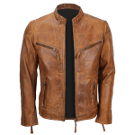 QUILTED MEN’S BIKER TAN LEATHER JACKET
