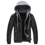 REMOVABLE HOOD BOMBER MEN’S LEATHER JACKET
