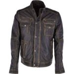 SEVEN POCKET DISTRESSED BIKER LEATHER JACKET