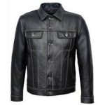 SHIRT COLLAR MENS BLACK LEATHER JACKET