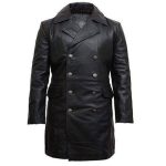 SMART MEN'S BLACK LONG LEATHER COAT