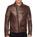 VINTAGE BROWN MEN’S BIKER LEATHER JACKET