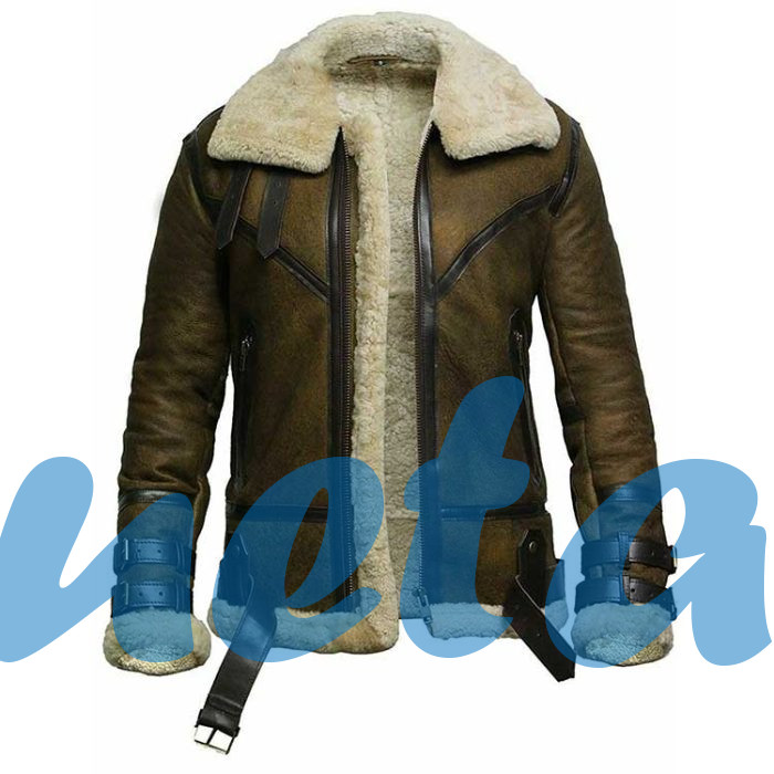 WAXED BROWN BOMBER FUR SHEARLING LEATHER JACKET | JACKET WORLD WAXED BROWN BOMBER FUR SHEARLING LEATHER JACKET - Image 1