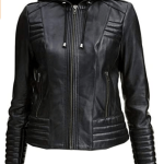 Women Black Biker Hooded Leather Jacket