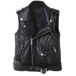 WOMEN BLACK BIKER REAL LEATHER VEST