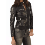 WOMEN BLACK BIKER SLIM FIT LEATHER JACKET