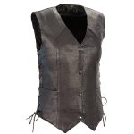 WOMEN BLACK LEATHER VEST WITH SIDE LACE
