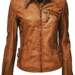 WOMEN BROWN BIKER LEATHER JACKET