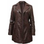 WOMEN BROWN NOTCH LAPEL COLLAR LEATHER COAT | JACKET WORLD