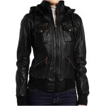 WOMEN DETACHABLE HOODED BOMBER LEATHER JACKET | JACKET WORLD