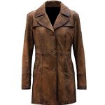 WOMEN DISTRESSED BROWN TRENCH LEATHER COAT | JACKET WORLD
