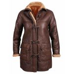 WOMEN DUFFLE HOODED GENUINE LEATHER LONG COAT | JACKET WORLD