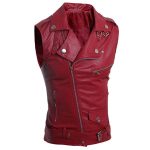 WOMEN RED BIKER REAL LEATHER VEST