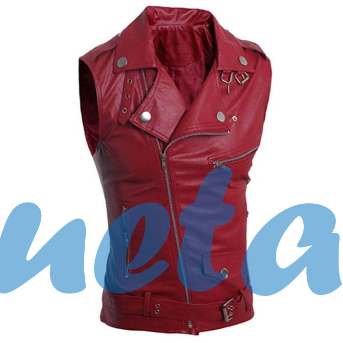 WOMEN RED BIKER REAL LEATHER VEST - Image 1