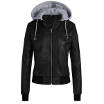 WOMEN’S BLACK BOMBER REMOVABLE HOOD JACKET | JACKET WORLD