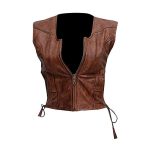 WOMEN’S BROWN OPEN COLLAR LEATHER VEST