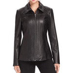 WOMEN’S CAFE RACER BLACK SLIM FIT LEATHER JACKET
