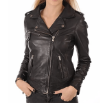 WOMEN'S BLACK BIKER LEATHER JACKET