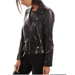 WOMEN'S BLACK BIKER LEATHER JACKET