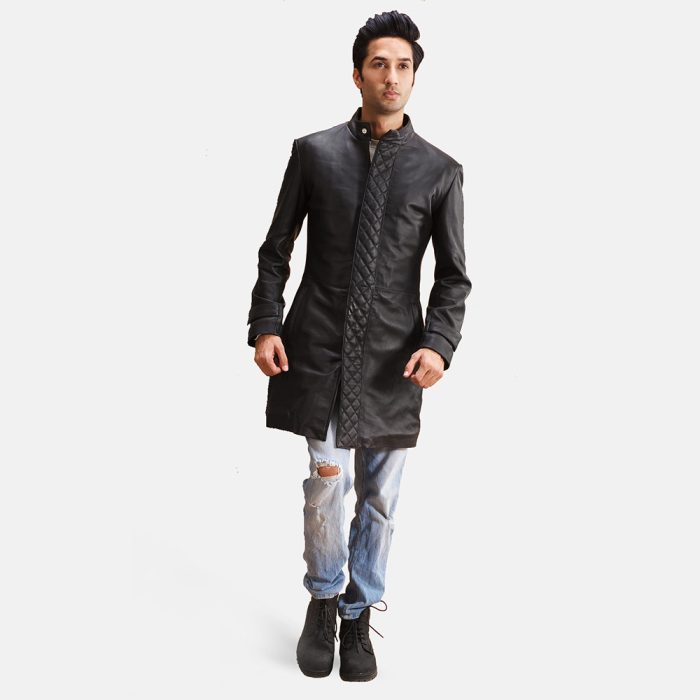 Midlander Quilted Black Leather Coat - Image 3