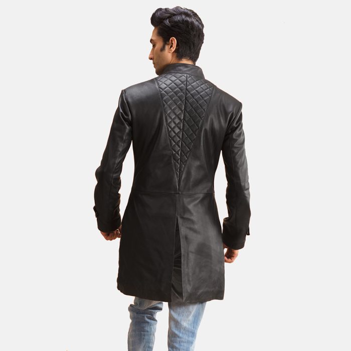 Midlander Quilted Black Leather Coat - Image 2
