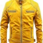 Chaqueta Men’s Yellow Leather Jacket – Genuine Leather Slim Fit Biker Moto Coat – Stylish Casual Outerwear